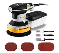 Lijadora Orbital 300W, 6 ajustes de velocidad, 14000 rpm, adecuada para lijadoras eléctricas de madera, equipada con 16 hojas de lijado y 3 cepillos(Amarillo-gris)