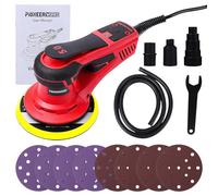 Lijadora Orbital Aleatoria Eléctrica 350W - Motor Sin Escobillas, Baja Vibración, Velocidad Ajustable 4000-10,000 RPM - Platón 150mm, Modular Profesional 5mm, 12 Hojas de Lija - Ideal para Madera -