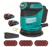 Lijadora orbital aleatoria inalámbrica con 2 baterías, repuesto para batería Makita de 18 V, lijadora eléctrica de 200 W de 125 mm con 12 lijas (120/180/240), para madera, , lijado