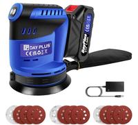 Lijadora orbital aleatoria inalámbrica con batería de 1.5 Ah y cargador rápido, 125 mm, 3 velocidades, 11000 rpm, 12 piezas de papel de lija mini lijadora orbital eléctrica con bolsa de polvo para