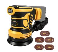 Lijadora orbital aleatoria sin escobillas compatible con Dewalt 18-20 V, lijadora eléctrica de palma aleatoria Brushelss de 125 mm con 25 piezas de papel de lija, rotación de 6 velocidades máxima de