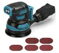 Lijadora Orbital Inalámbrica 125 mm para Makita 18V (sin Batería) | Lijadora eléctrica sin escobillas, 4000-8000 rpm, 3 velocidades, 21 hojas de lija y bolsa de polvo