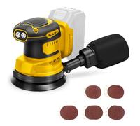 Lijadora orbital inalámbrica compatible con DeWalt 20 V | Lijadora inalámbrica de 3 velocidades, motor sin escobillas, lijado, pulido, encerado, 21 hojas de lijado, bolsa de polvo