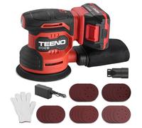 Lijadora Orbital Inalámbrica TEENO de 125 mm y 20 V, 13,000 rpm, con 25 hojas de lija y colector de polvo.
