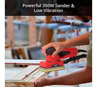 Lijadora Orbital Profesional 260W Brushless, 6 Velocidades, hasta 10.000 OPM, Base Rectangular 3x5”, con 12 Lijas, Sistema de Aspiración, para Madera, Metal, Pared y Carrocería