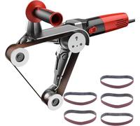 Lijadora pulidora de tubos, lijadora de banda profesional de 1100 W, con 6 velocidades variables y 5 bandas de lijado para pulir madera y plástico, eliminación de óxido y pulido de acabado 3Roller