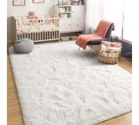 LIJIAO Alfombra de Pelo Largo para Sala de Estar 105 x 190 cm Antideslizante y Esponjosa, Muy Suave Alfombra Mullida Antideslizante para Salón O Dormitorio, Blanco