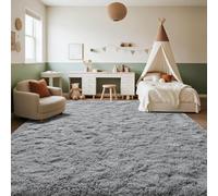 LIJIAO Alfombra de Pelo Largo para Sala de Estar 150 x 100 cm Antideslizante y Esponjosa, Muy Suave Alfombra Mullida Antideslizante para Salón O Dormitorio, Gris Claro