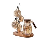 Lijiaxiuyc-101 Contenedores de bebidas Juego de vasos vidrio color ámbar, 4 agua calabaza 444 ml (15 oz), 1 soporte metálico for con forma árbol, jarra asa