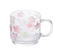 Lijiaxiuyc-101 Contenedores de bebidas Taza de vidrio transparente 16 oz con asa, exquisita taza relieve flores cerezo pintadas a mano for desayuno, café, leche y jugo