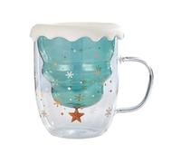 Lijiaxiuyc-101 Contenedores de bebidas Tazas navideñas de cristal con tapa, tazas vidrio borosilicato doble pared asa for chocolate caliente y café, 300 ml(Green)