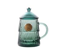 Lijiaxiuyc-101 Contenedores de bebidas Vaso de agua 11.2 oz con tapa y asa, moderno vaso vidrio diseño árbol Navidad verde oscuro