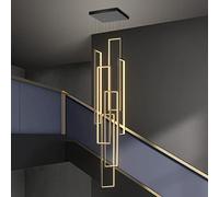 LiJJi Modern Led Stair Long Chandelier Minimalist Creative Rectangular Villa Duplex Chandelier Nordic Luxury Loft Living Room Lamps Dimming with Remote pendnat Light Fixture(Color:6 Heads)