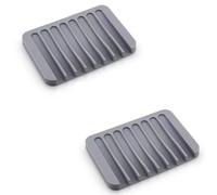 LiJuanWang Jabonera de Silicona, 2 Piezas, con Desagüe, para Ducha, Cocina y Fregadero, Gris, Rectangular