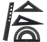 LiJuanWang Regla de Metal,4 Piezas Escala Regla,con Matemáticas Ruler de 15 cm, transportador y 2 Piezas Metal Recto Triángulo,Reglas Escolar técnico,Profesores,arquitectos,Ingenieros (Negro)