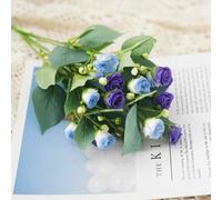 LIJUCAI Flores Artificiales de Seda, Bricolaje, Rosa, pequeño Capullo de té, Ramo para Fiesta de Boda, Navidad, Productos para el hogar, jarrón, decoración para álbumes de Recortes (Azul)
