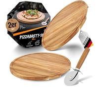 LIKAYA® Marito - Juego de 2 tablas para pizza (35 cm, madera de acacia certificada FSC®, para pizza, tartas, aperitivos, queso y mucho más)