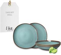 like. by Villeroy & Boch Lave, Set De Vajilla De Loza, 4 Piezas, Aspecto Alfarero, Servicio De Mesa Para 2 Personas, Turquesa