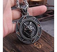 LIKEDA Collar de Lobo con Medallón de Brujo Hecho A Mano, Collar de Monedas de Acero Inoxidable Oxidado para Hombres, Colgante de Cadena de Collar con Dije de Lobo Celta Vikingo