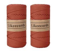 Likeecords 2 rollos de hilo de macramé de 4 mm x 130 m, de poliéster premium, cuerda de polipropileno para manualidades, hilo de ganchillo para bolsos, decoración del hogar, bolso bandolera (rosso