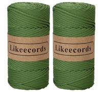 Likeecords 2 rollos de hilo de macramé de 4 mm x 130 m, de poliéster premium, cuerda de polipropileno para manualidades, hilo de ganchillo para bolsos, decoración del hogar, bolso bandolera (Erba