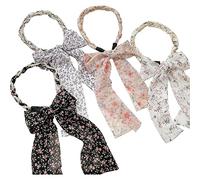 Likeggoad 4 diademas de perlas, patrón floral, anudadas, anchas, con nudo cruzado, con lazo grande, diadema con estampado floral, para mujeres y niñas (color al azar)