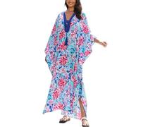 LikeJump Bata de baño tipo caftán para mujer, ropa para el hogar, bata de baño, vestido largo para bikini, tops, A1 Azul Rosa, talla única