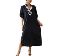 LikeJump Mujer Bohemia Floral Bordado Vestido de Playa Maxi Kaftan Kimono Pareos Bikini Cover Ups