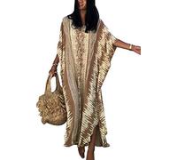 LikeJump Mujer Bohemia V Cuello Vestido de Playa Maxi Kaftan Kimono Pareos Bikini Cover Ups