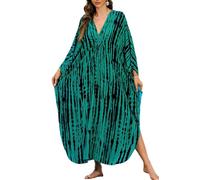 LikeJump Mujer Bohemia V Cuello Vestido de Playa Maxi Kaftan Kimono Pareos Bikini Cover Ups