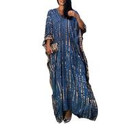 LikeJump Mujer Bohemia V Cuello Vestido de Playa Maxi Kaftan Kimono Pareos Bikini Cover Ups