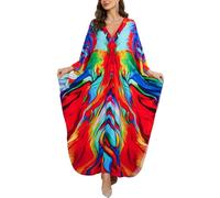 LikeJump Mujer Bohemia V Cuello Vestido de Playa Maxi Kaftan Kimono Pareos Bikini Cover Ups