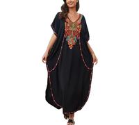LikeJump Mujeres Bohemio Bordado Caftán Maxi Bikini Manta Ups Verano Vestido de Playa, D1 Negro 4, Talla única
