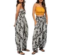 likemary Mono de Verano para Mujer, Mono de algodón Estampado con Bolsillos, 2 en 1, sin Tirantes, se Convierte en Pantalones harén, Aspecto Bohemio aireado para el día a día y Las Vacaciones, Negro