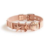 LIKERY "Oceanlover juego de joyas | pulsera de encanto con tres encantos marítimos - concha, estrella de mar, caballito de mar | disponible en plata, oro, oro rosa | color: oro rosa