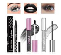 Likesing 3 Piezas Pintalabios Negro Eyeliner Permanente Purpurina Mascara de Pestañas Labiales Larga Duracion Mascara Labial Lip Tint Gloss Stain Tinta Barra Labios Tinte Delineador Ojos Maquillaje