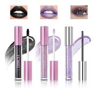 Likesing 3 Piezas Pintalabios Negro Permanente Purpurina Mascara de Pestañas Labiales Larga Duracion Mascara Labial Lip Tint Gloss Stain Brillo Tinta Barra Labios Tinte Lipstick Maquillaje Set Mujer