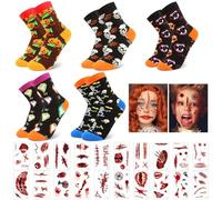 Likesing 5 Pares Calcetines Invierno Halloween 30 Hojas Tatuajes Cara Pegatinas Heridas Cicatrices Temporales Mujer Hombre Calcetines Termicos Running Divertidos Colores Calcetines Accesorios Regalos