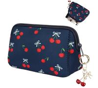 Likesing Pequeño Neceser Maquillaje Mujer Neopreno Bolsa de Maquillaje Portátil Make Up Bag Bolsa Cosméticos Viaje Aseo Organizador con Colgante de Cereza para Niña Cumpleaño Natale Regalo