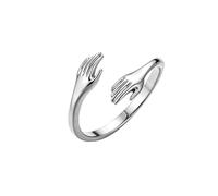 LIKGREAT Anillo Abrazo para Mujer de Acero Inoxidable Anillo Abierto Ajustable con Manos que Abrazan Joyería de Aniversario para Mamá, Esposa, Hija y Hermana (Plata)