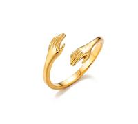 LIKGREAT Anillo Abrazo para Mujer de Acero Inoxidable Anillo Abierto Ajustable con Manos que Abrazan Joyería de Aniversario para Mamá, Esposa, Hija y Hermana (Oro)