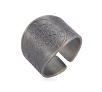 LIKGREAT Anillo Cubo de Metatrón Arcángeles Metatrón Talismán Anillos Amuleto Geometría Sagrada Cobre Anillo Abierto Buena Suerte Protección Joyería Religiosa Regalos para Hombres Mujeres (Plata)