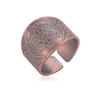 LIKGREAT Anillo Cubo de Metatrón Arcángeles Metatrón Talismán Anillos Amuleto Geometría Sagrada Cobre Anillo Abierto Buena Suerte Protección Joyería Religiosa Regalos para Hombres Mujeres (Rojo)