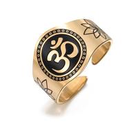 LIKGREAT Anillo Símbolo OM Loto con Sánscrito Acero Inoxidable Anillo Abierto Ajustable Yoga Meditación Joyería Espiritual (Oro)