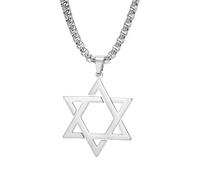 LIKGREAT Collar Estrella de David para Hombre y Mujer Colgante Hexagonal de Acero Inoxidable Joyería Religiosa Judía de Protección para Janucá (Plata)