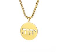 LIKGREAT Collar Hebreo con Tetragrámaton Nombre de Dios Jehová Collar de Acero Inoxidable Israel Janucá Joyería Amuleto Judío Cristiano (oro)