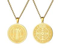 LIKGREAT Collar Medalla de San Benito Colgante Medalla Cruz de Exorcismo en Acero Inoxidable Amuleto de Protección Católica Joyería Religiosa para Mujeres y Hombres (Oro)