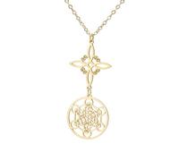 LIKGREAT Collar Nudo de Bruja Collar Cubo de Metatrón Colgante Geométrico de Acero Inoxidable Doble Amuleto Joyería de Protección para Mujer (1-Oro)