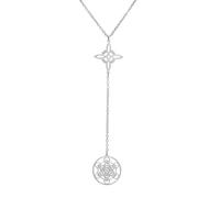 LIKGREAT Collar Nudo de Bruja Collar Cubo de Metatrón Colgante Geométrico de Acero Inoxidable Doble Amuleto Joyería de Protección para Mujer (2-Plata)