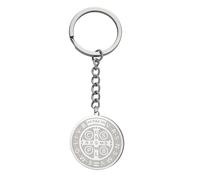 LIKGREAT Llavero Medalla de San Benito Colgante Cruz de Exorcismo en Acero Inoxidable Amuleto de Protección Católica Joyería Religiosa para Mujeres y Hombres (Plata)